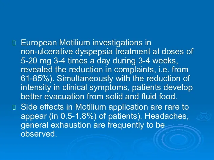 European Motilium investigations in non-ulcerative dyspepsia treatment at doses of 5-20 mg
