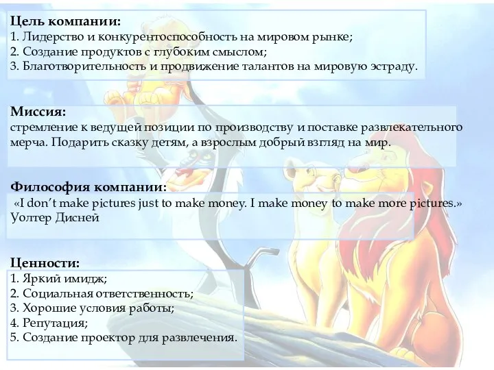 Цель компании: 1. Лидерство и конкурентоспособность на мировом рынке; 2. Создание продуктов