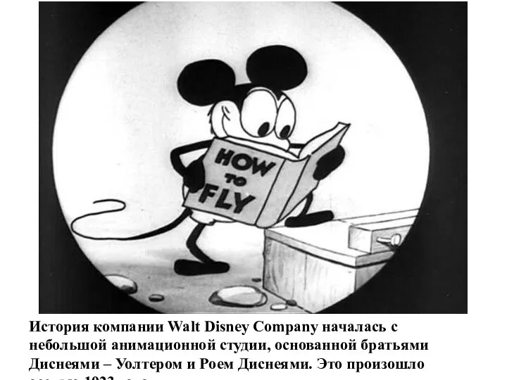 История компании Walt Disney Company началась с небольшой анимационной студии, основанной братьями