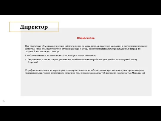 Директор Штраф 3 000р. При отсутствии объективных причин (обстоятельства не зависящие от