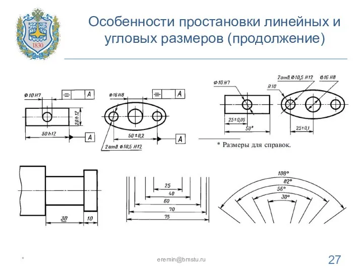 Особенности простановки линейных и угловых размеров (продолжение) * eremin@bmstu.ru