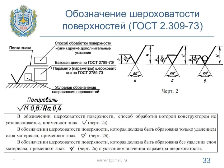 Обозначение шероховатости поверхностей (ГОСТ 2.309-73) * eremin@bmstu.ru