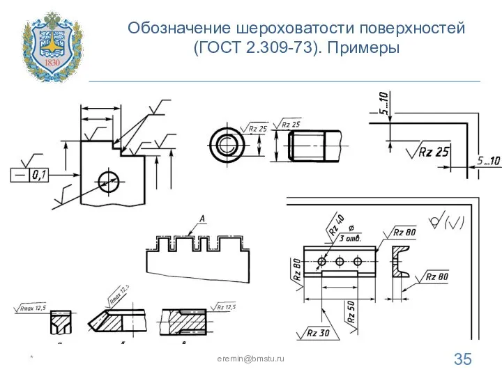 Обозначение шероховатости поверхностей (ГОСТ 2.309-73). Примеры * eremin@bmstu.ru