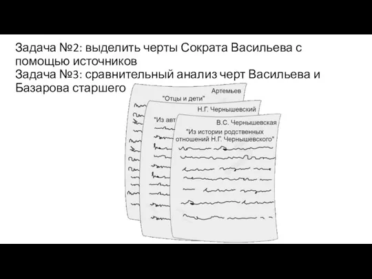 Задача №2: выделить черты Сократа Васильева с помощью источников Задача №3: сравнительный