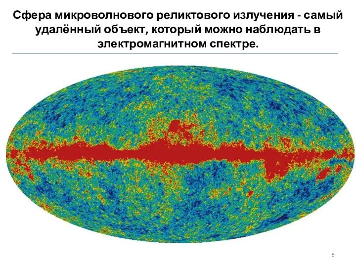 Сфера микроволнового реликтового излучения - самый удалённый объект, который можно наблюдать в электромагнитном спектре.