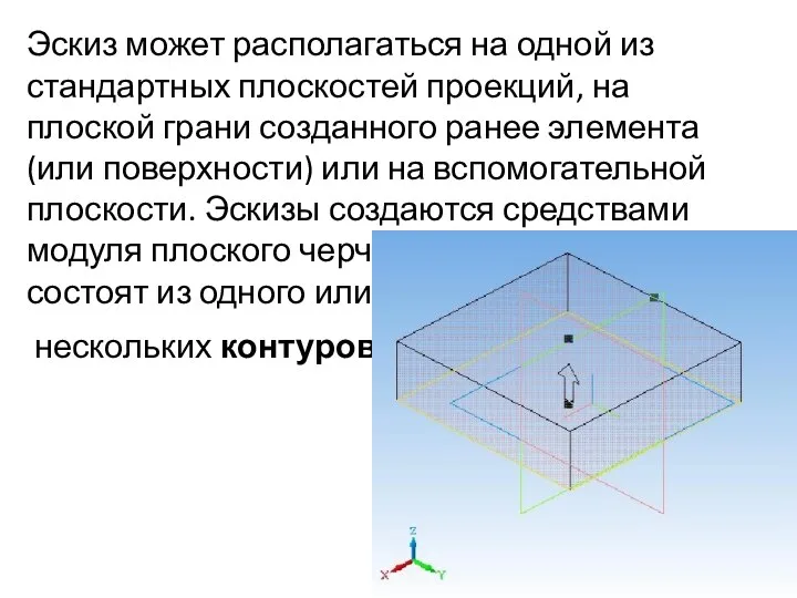 Эскиз может располагаться на одной из стандартных плоскостей проекций, на плоской грани