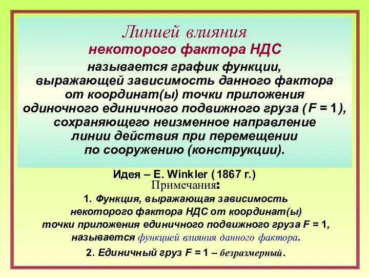 Линией влияния некоторого фактора НДС Примечания: 1. Функция, выражающая зависимость некоторого фактора