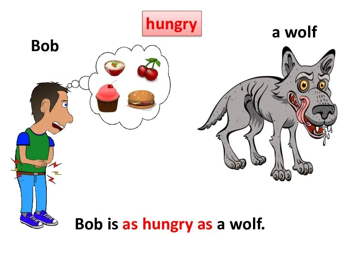 hungry Bob a wolf Bob is as hungry as a wolf.