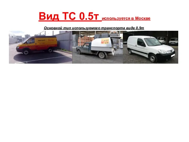 Вид ТС 0.5т используется в Москве Основной тип используемого транспорта вида 0,5т
