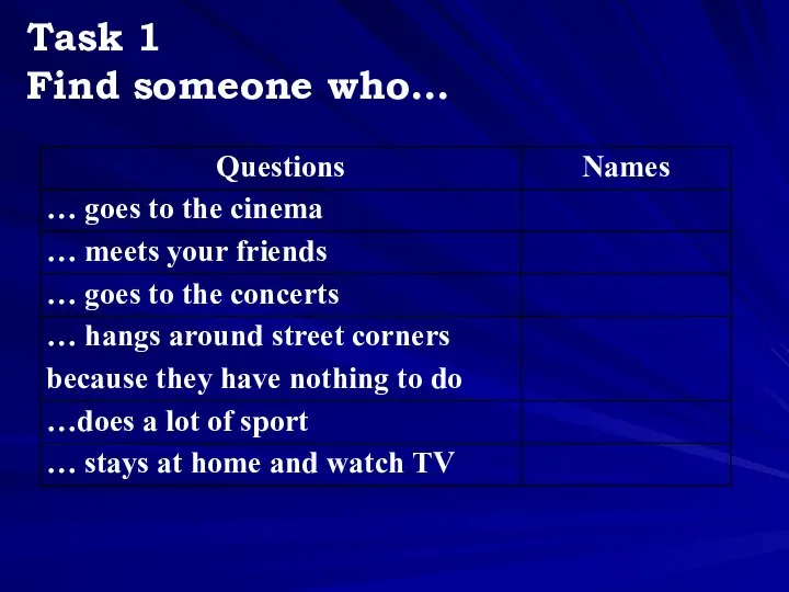 Task 1 Find someone who…