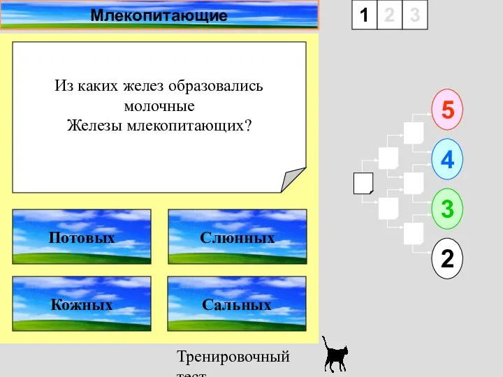 Тренировочный тест Млекопитающие Из каких желез образовались молочные Железы млекопитающих? 1 Кожных