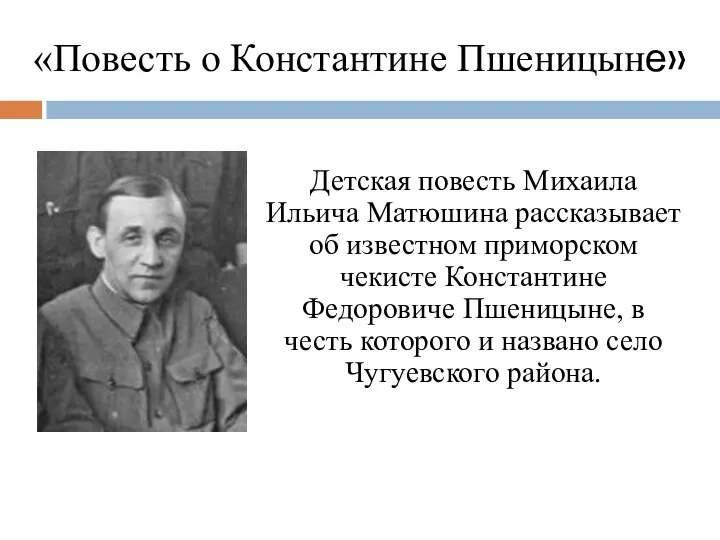 Детская повесть Михаила Ильича Матюшина рассказывает об известном приморском чекисте Константине Федоровиче