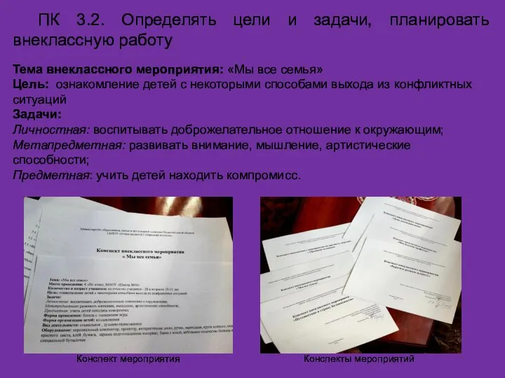 ПК 3.2. Определять цели и задачи, планировать внеклассную работу Тема внеклассного мероприятия: