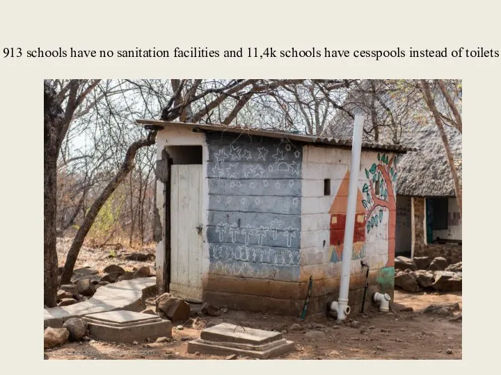 913 schools have no sanitation facilities and 11,4k schools have cesspools instead of toilets