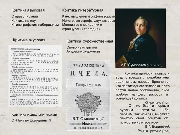 А.П. Сумароков (1717-1777) Критика языковая О правописании Критика на оду К типографским