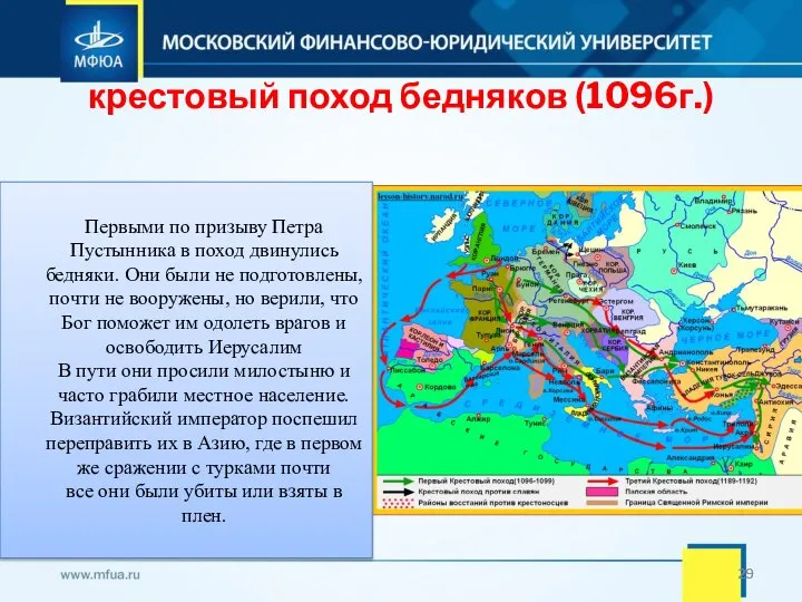 крестовый поход бедняков (1096г.) Первыми по призыву Петра Пустынника в поход двинулись