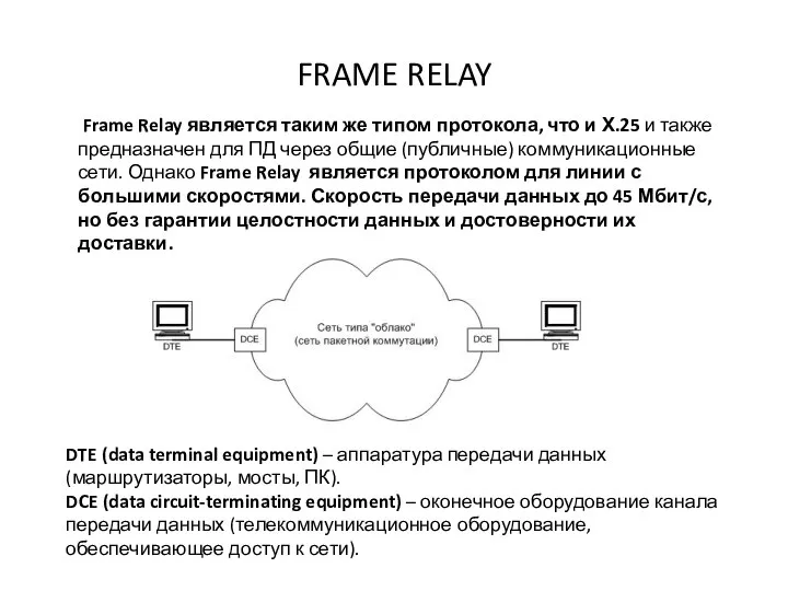 FRAME RELAY Frame Relay является таким же типом протокола, что и Х.25
