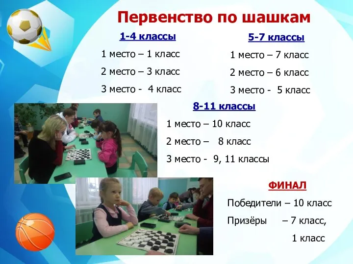 1-4 классы 1 место – 1 класс 2 место – 3 класс