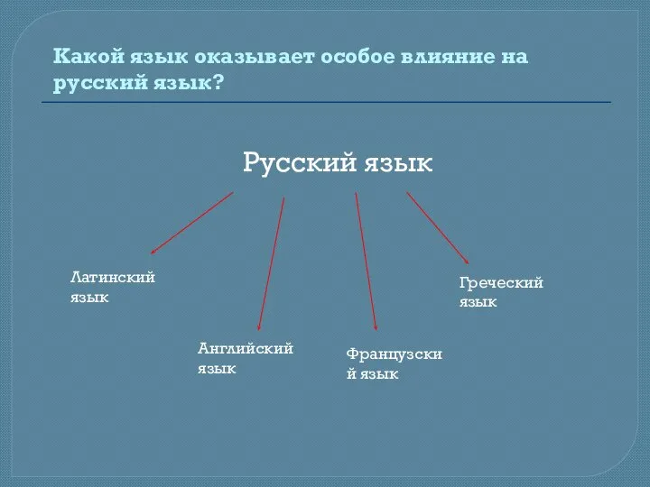 Какой язык оказывает особое влияние на русский язык? Русский язык Латинский язык