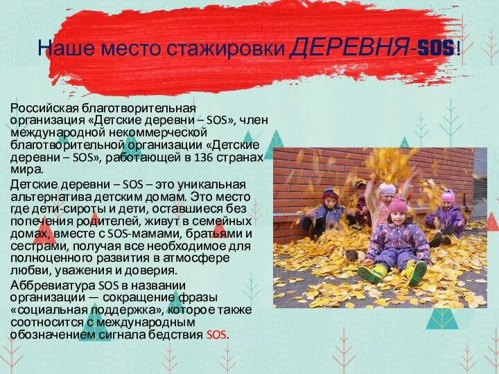 Наше место стажировки ДЕРЕВНЯ-SOS! Российская благотворительная организация «Детские деревни – SOS», член