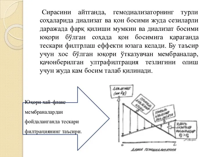 Сирасини айтганда, гемодиализаторнинг турли соҳаларида диализат ва қон босими жуда сезиларли даражада