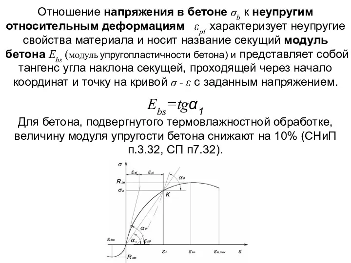 Отношение напряжения в бетоне σb к неупругим относительным деформациям εpl характеризует неупругие