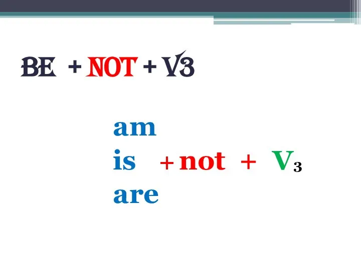 BE + not + V3 am is + not + V3 are