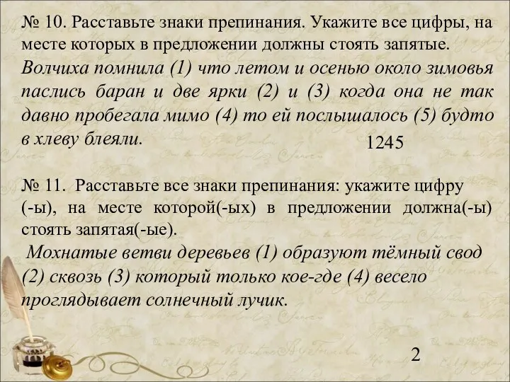 № 10. Расставьте знаки препинания. Укажите все цифры, на месте которых в