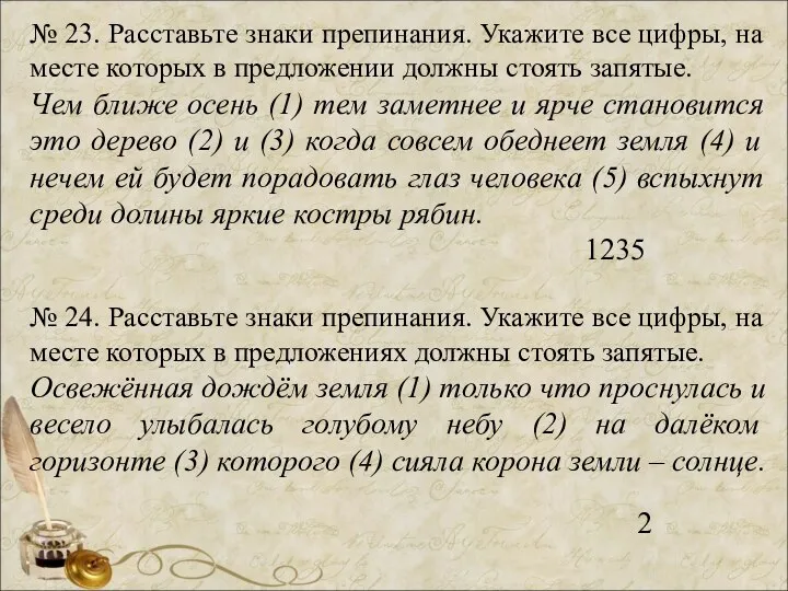 № 23. Расставьте знаки препинания. Укажите все цифры, на месте которых в