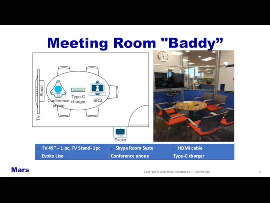 Meeting Room "Baddy” Copyright © 2020 Mars, Incorporated — Confidential Mars