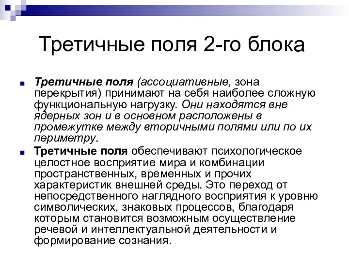 Третичные поля 2-го блока Третичные поля (ассоциативные, зона перекрытия) принимают на себя