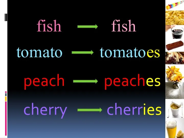 fish fish tomato tomatoes peach peaches cherry cherries