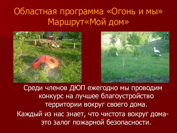 Областная программа «Огонь и мы» Маршрут«Мой дом» Среди членов ДЮП ежегодно мы