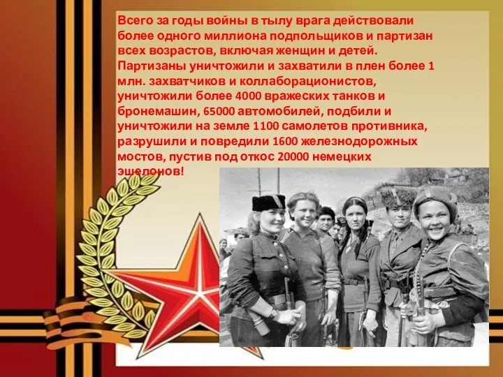 Всего за годы войны в тылу врага действовали более одного миллиона подпольщиков