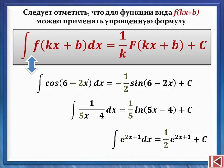 Следует отметить, что для функции вида f(kx+b) можно применять упрощенную формулу