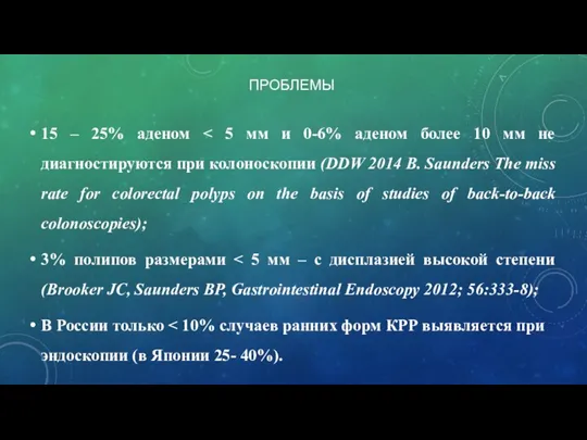 ПРОБЛЕМЫ 15 – 25% аденом 3% полипов размерами В России только