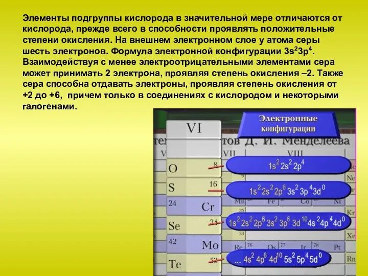 Элементы подгруппы кислорода в значительной мере отличаются от кислорода, прежде всего в