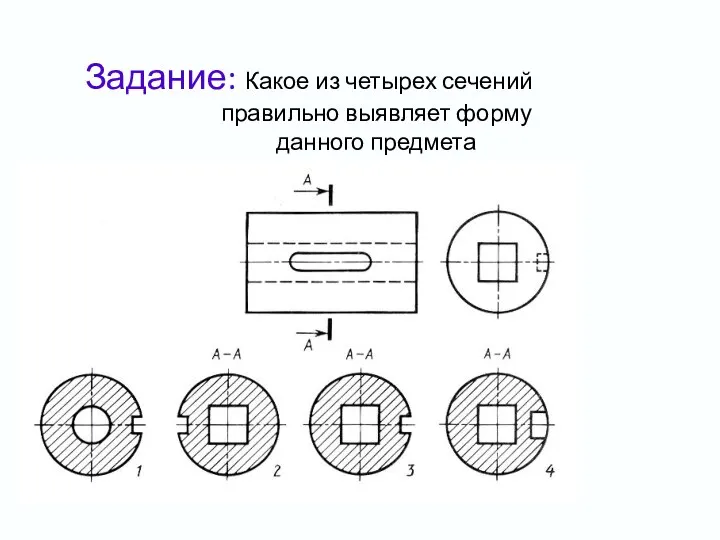 Задание: Какое из четырех сечений правильно выявляет форму данного предмета