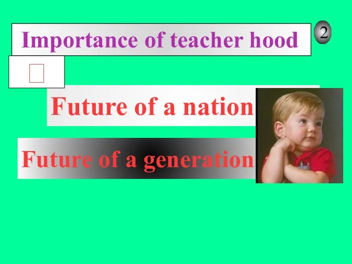 2 Importance of teacher hood Future of a nation Future of a generation 