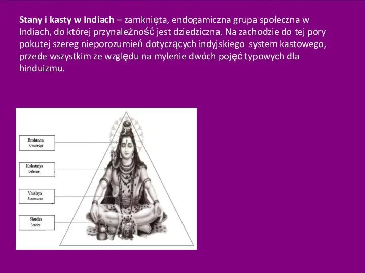 Stany i kasty w Indiach – zamknięta, endogamiczna grupa społeczna w Indiach,