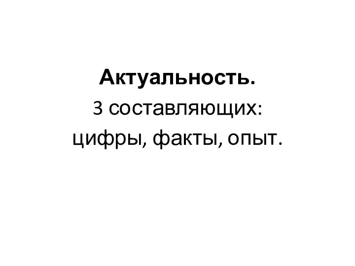 Актуальность. 3 составляющих: цифры, факты, опыт.