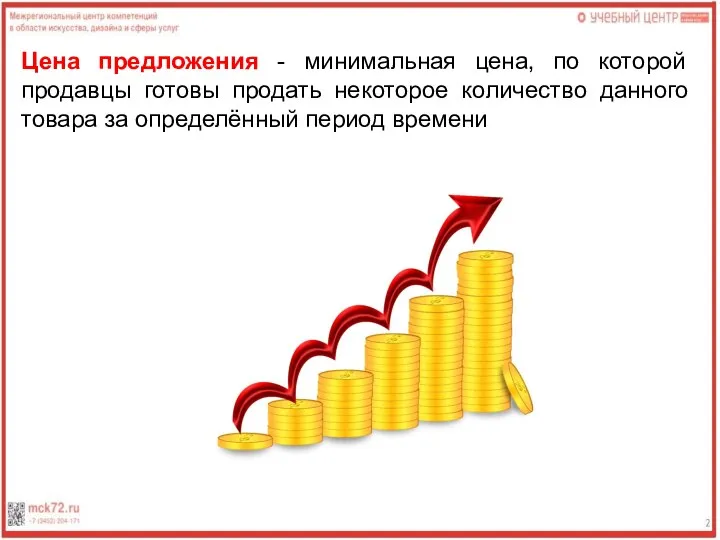 Цена предложения - минимальная цена, по которой продавцы готовы продать некоторое количество