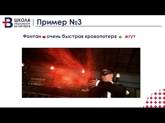 Пример №3 Фонтан очень быстрая кровопотеря жгут