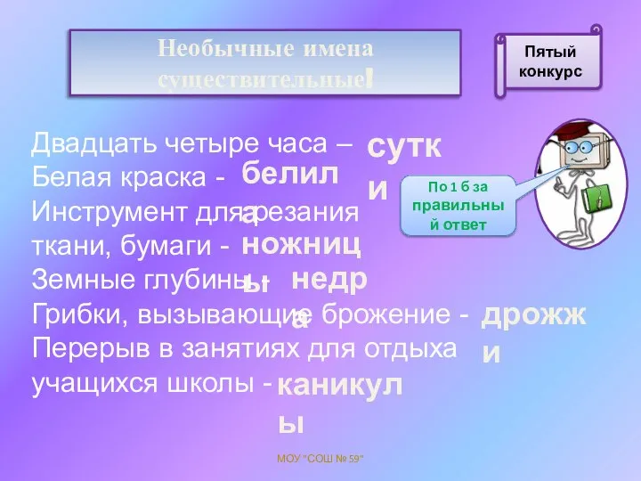 Необычные имена существительные! МОУ "СОШ № 59" По 1 б за правильный