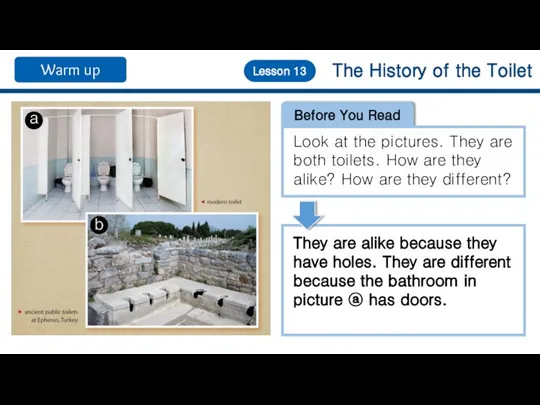 The History of the Toilet Lesson 13 Before You Read Look at