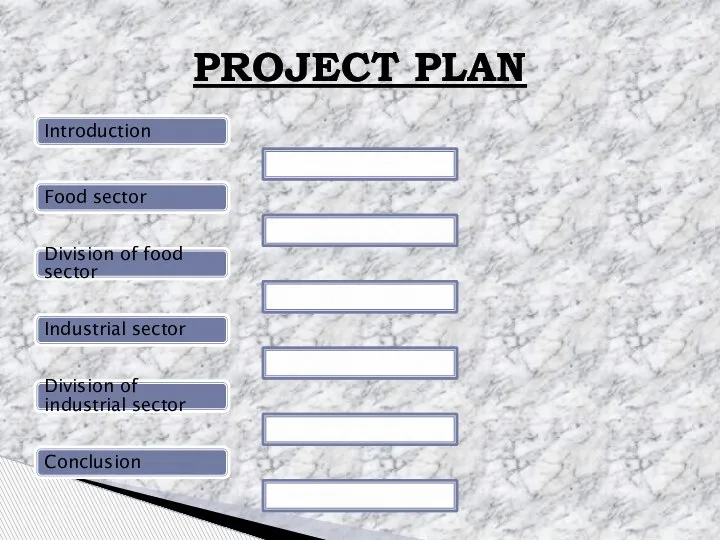 Introduction Food sector Division of food sector Industrial sector Division of industrial sector Conclusion PROJECT PLAN