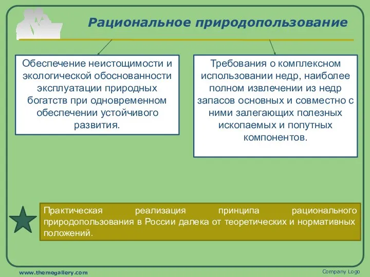 Рациональное природопользование Обеспечение неистощимости и экологической обоснованности эксплуатации природных богатств при одновременном