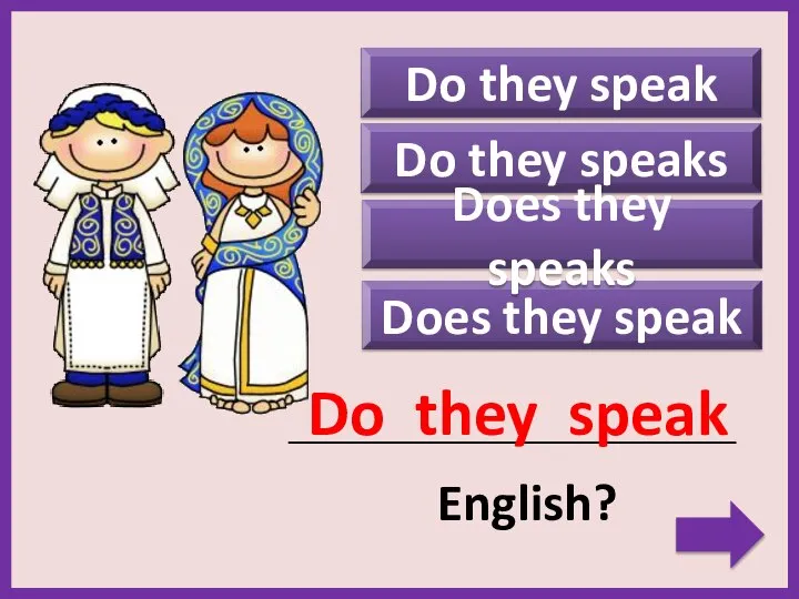 Do they speaks Does they speak _____________________________________________ English? Do they speak Do