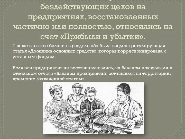 Расходы по содержанию бездействующих цехов на предприятиях, восстановленных частично или полностью, относились