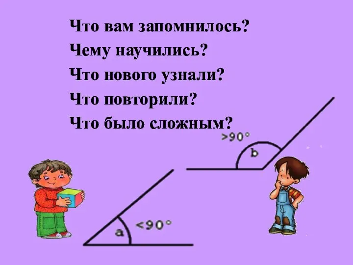 Что вам запомнилось? Чему научились? Что нового узнали? Что повторили? Что было сложным?